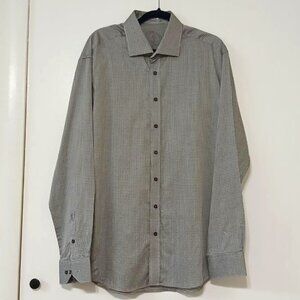 Bugatchi Men's Dress Shirt Shaped Fit 100% Cotton Houndstooth Pattern Size L